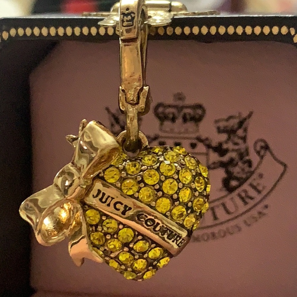 Juicy Couture YELLOW PAVE BANNER PUFF HEART CHARM SWAROVSKI CRYSTALS - Picture 2 of 16